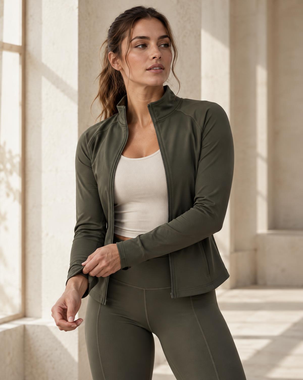 SCULVE olive performance jacket with premium fabric detailing